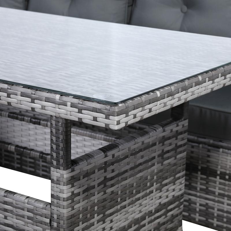 Oxford Range Elite Lhf Corner Sofa Set with Dining Table and Arm Chair in Grey Rattan