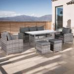 Oxford Range High Back Large Dining Sofa Set in Grey Weave with Dinning Table