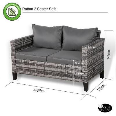 Milan Range 2-Seater Sofa in Grey Rattan and Grey Cushions