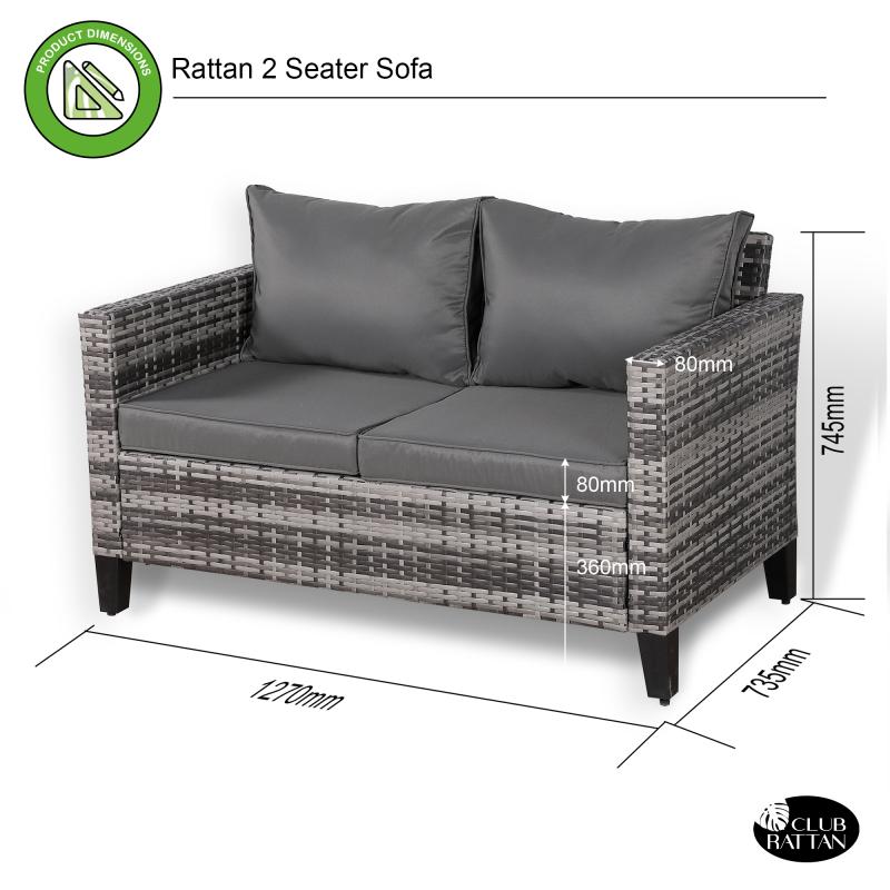 Milan Range 2-Seater Sofa in Grey Rattan and Grey Cushions