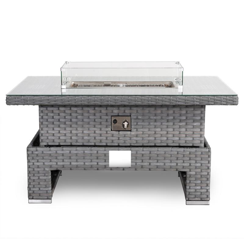 Amalfi Gas Firepit Rising Table with Glass Wind Guard & Lava Rocks, 55,000 BTU