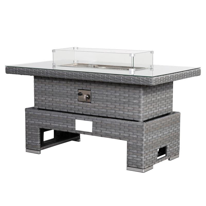 Amalfi Gas Firepit Rising Table with Glass Wind Guard & Lava Rocks, 55,000 BTU