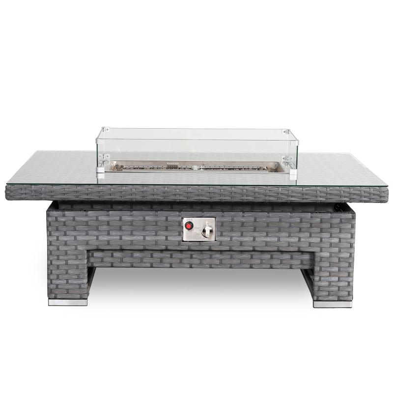 Amalfi Gas Firepit Rising Table with Glass Wind Guard & Lava Rocks, 55,000 BTU