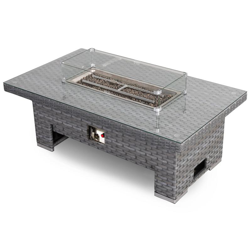 Amalfi Gas Firepit Rising Table with Glass Wind Guard & Lava Rocks, 55,000 BTU