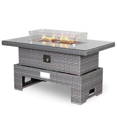 Amalfi Gas Firepit Rising Table with Glass Wind Guard & Lava Rocks, 55,000 BTU