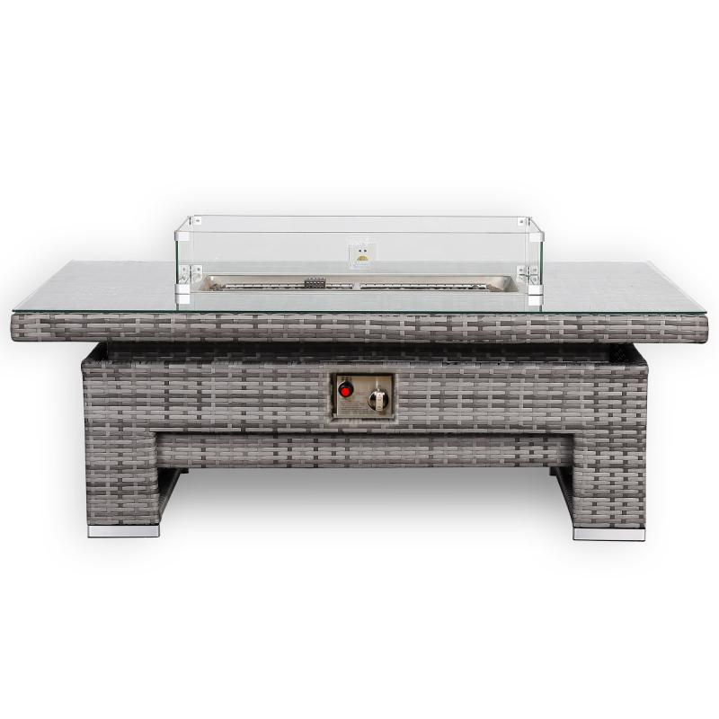 Bail Gas Firepit Rising Table with Glass Wind Guard & Lava Rocks, 55,000 BTU