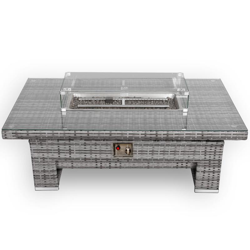 Bail Gas Firepit Rising Table with Glass Wind Guard & Lava Rocks, 55,000 BTU
