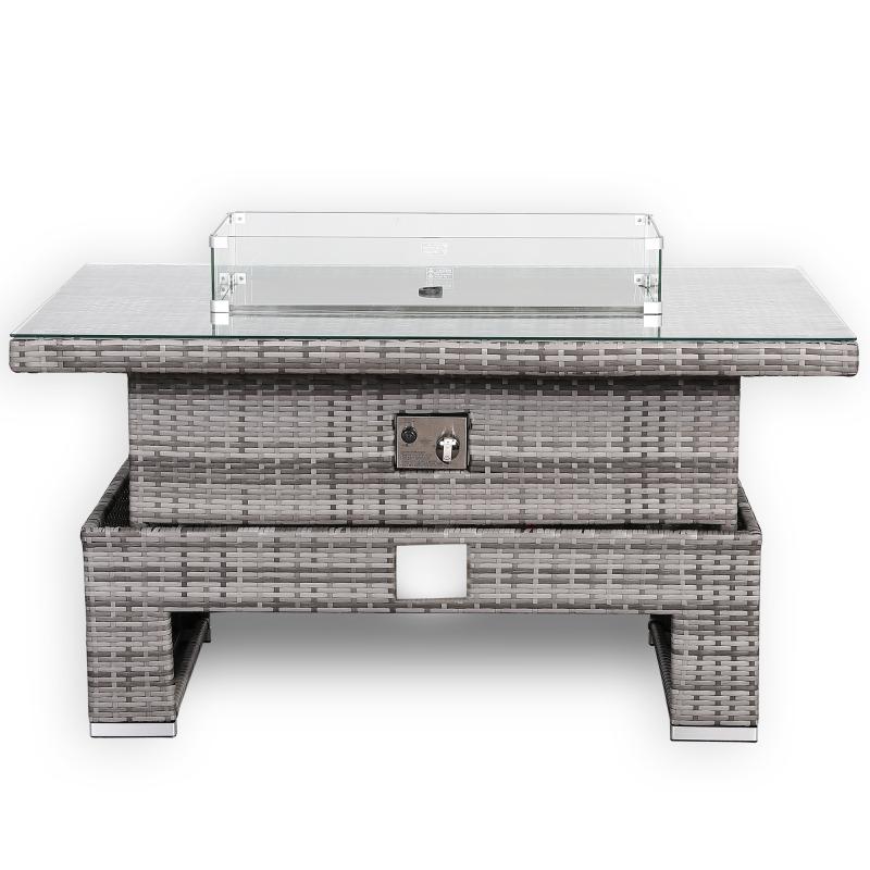 Bail Gas Firepit Rising Table with Glass Wind Guard & Lava Rocks, 55,000 BTU