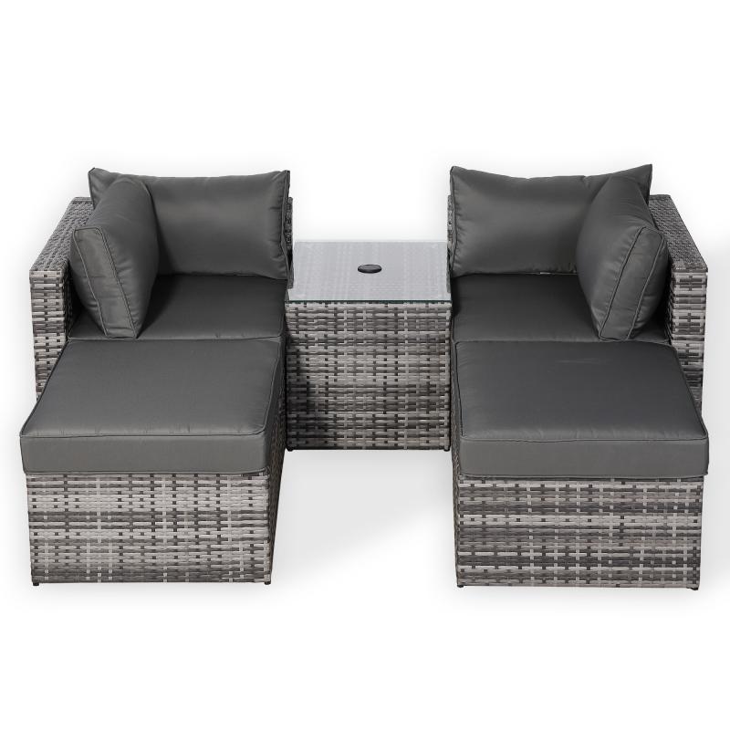 Florence Range Lounger Chaise Sofa Set with Side Table in Grey Rattan with Free Rain Cover