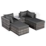 Florence Range Lounger Chaise Sofa Set with Side Table in Grey Rattan with Free Rain Cover