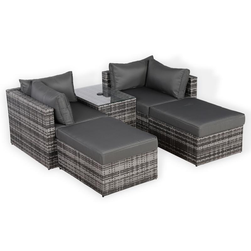 Florence Range Lounger Chaise Sofa Set with Side Table in Grey Rattan with Free Rain Cover