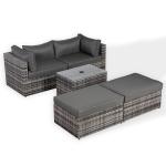 Florence Range Lounger Chaise Sofa Set with Side Table in Grey Rattan with Free Rain Cover