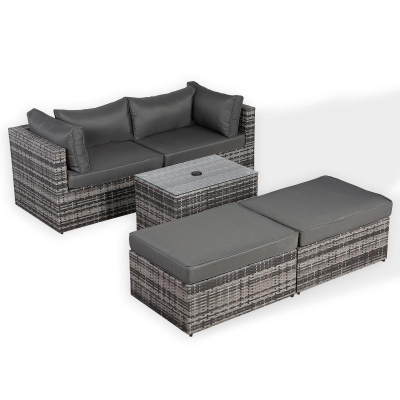 Florence Range Lounger Chaise Sofa Set with Side Table in Grey Rattan with Free Rain Cover
