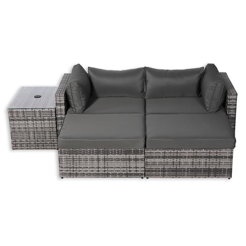 Florence Range Lounger Chaise Sofa Set with Side Table in Grey Rattan with Free Rain Cover