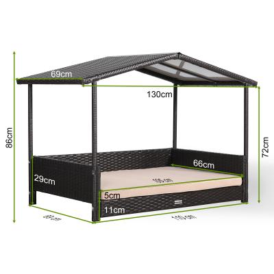 Telluria Mice Wicker Raised Dog House /Rattan Dog Bed for Indoor/Outdoor with Weatherproof Roof and Removable Cushion Lounge in Brown Weave(Z4-Large)