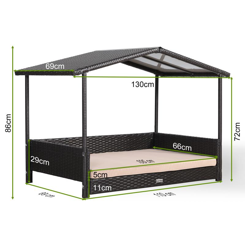Telluria Mice Wicker Raised Dog House /Rattan Dog Bed for Indoor/Outdoor with Weatherproof Roof and Removable Cushion Lounge in Brown Weave(Z4-Large)
