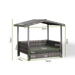 Telluria Mice Wicker Raised Dog House / Rattan Dog Bed for Indoor/Outdoor with Removable Roof and Cushion in Grey
