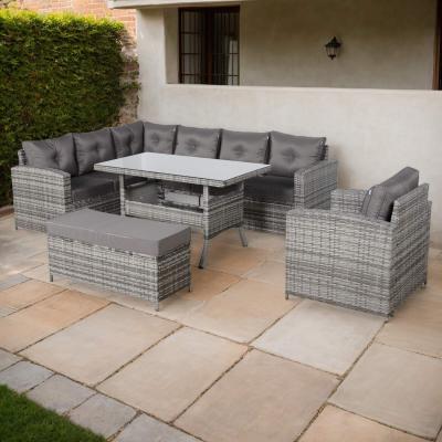 Oxford Range Elite Lhf Corner Sofa Set with Dining Table and Arm Chair in Grey Rattan