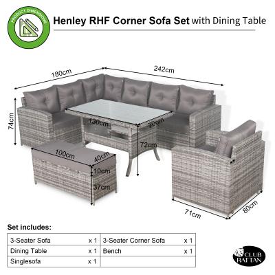 Oxford Range Elite Lhf Corner Sofa Set with Dining Table and Arm Chair in Grey Rattan
