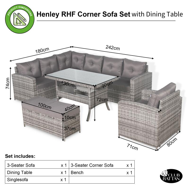 Oxford Range Elite Lhf Corner Sofa Set with Dining Table and Arm Chair in Grey Rattan