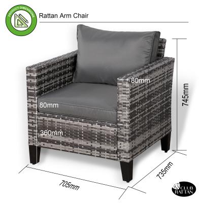 Milan Range Single Arm Chair in Grey Rattan and Grey Cushions
