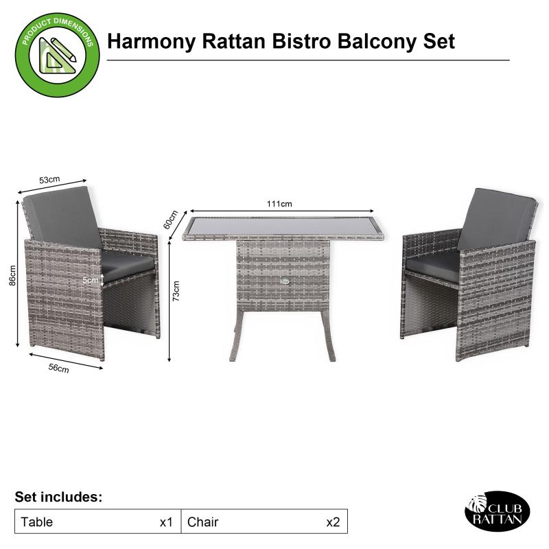 Bali Range Rattan Furniture Set for Balcony Poolside in Grey Rattan