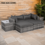 Florence Range Lounger Chaise Sofa Set with Side Table in Grey Rattan with Free Rain Cover