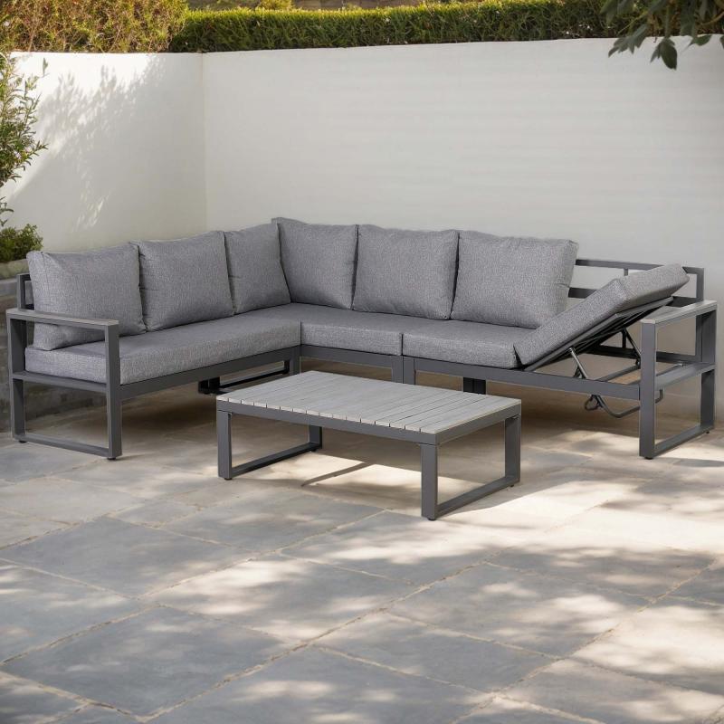CK-02 Vancouver Range LHF Corner Set Charcoal Aluminium Frame With Grey Cushions
