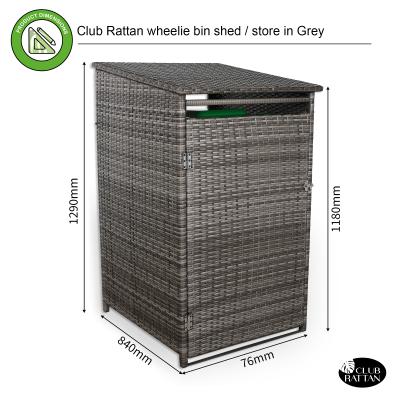 Maldives wheelie bin shed / store in Grey Rattan Weave (WBS-1G)