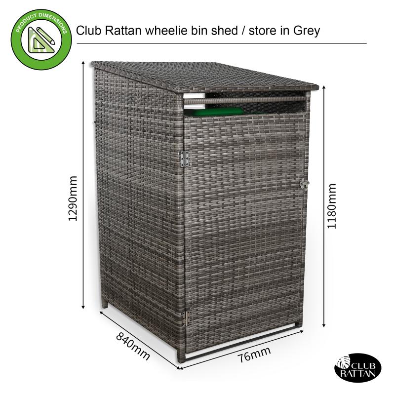 Maldives wheelie bin shed / store in Grey Rattan Weave (WBS-1G)